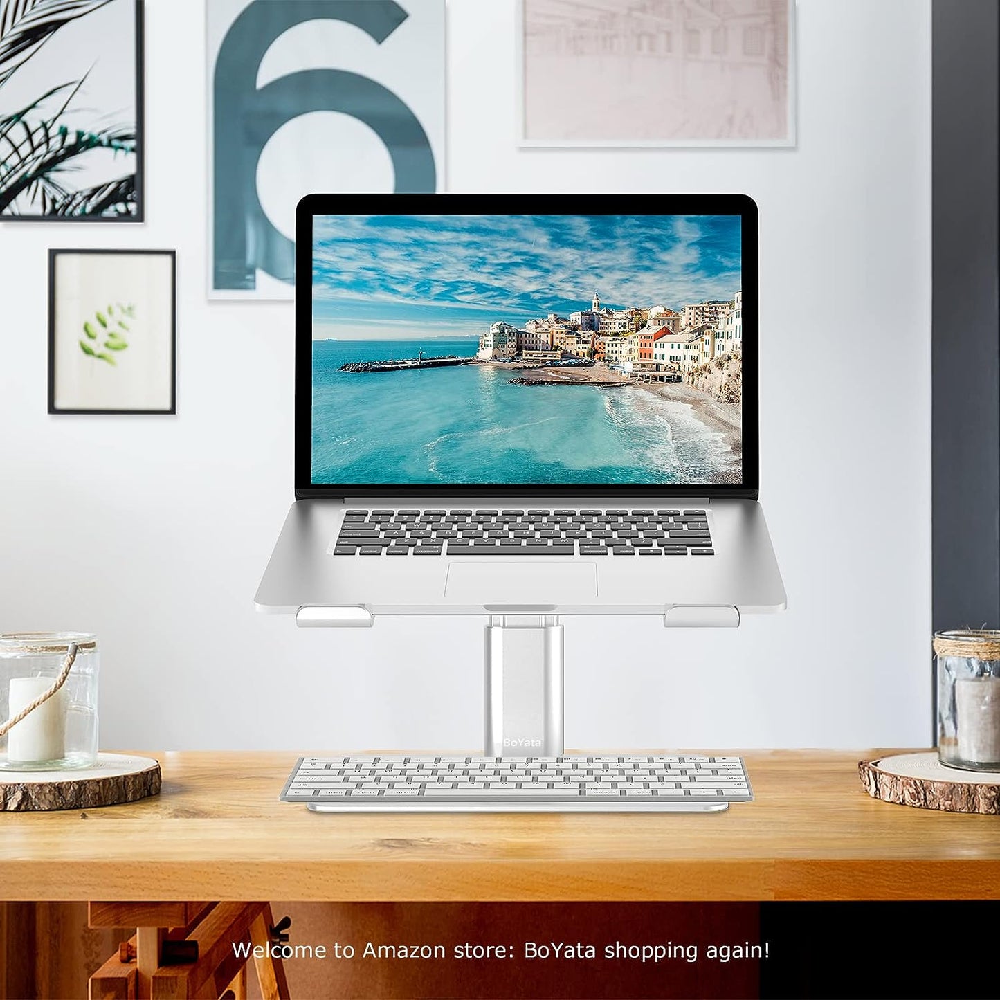 Height Adjustable Ergonomic Laptop Stand for 11-17" Laptops | Ventilated U-Shaped Design, Sturdy Notebook Riser in Silver