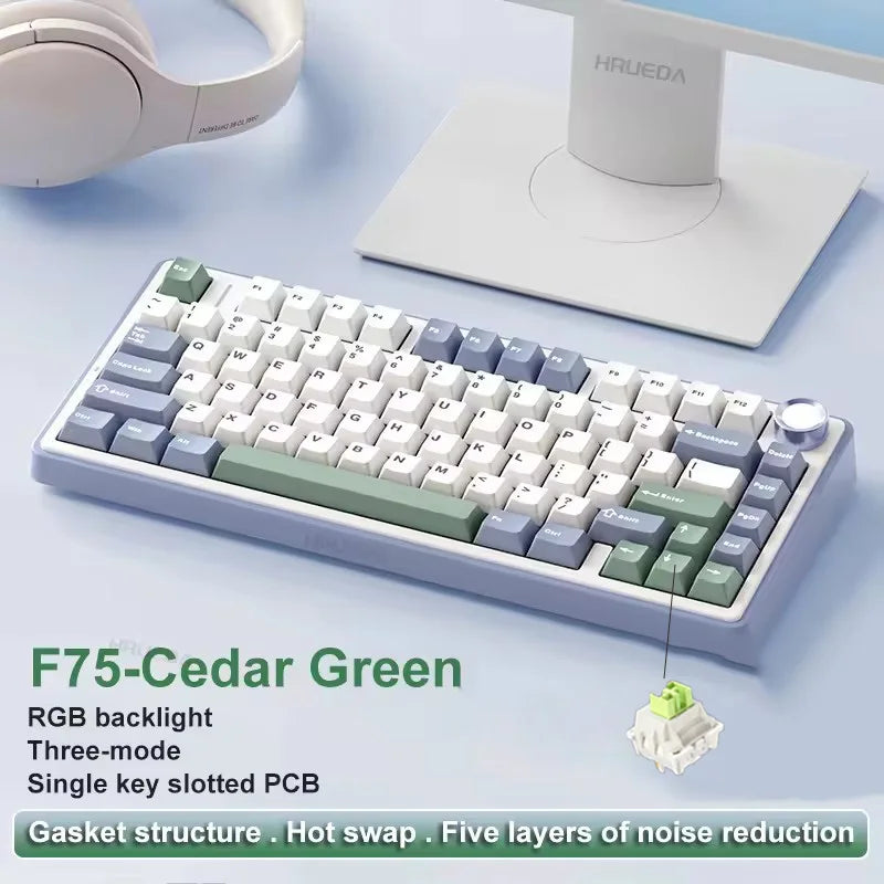 AULA Mechanical Keyboard F75 2.4GWireless/Bluetooth/Wired Gaming Mechanical Keyboard Can Freely Switch Between Game/Office Modes