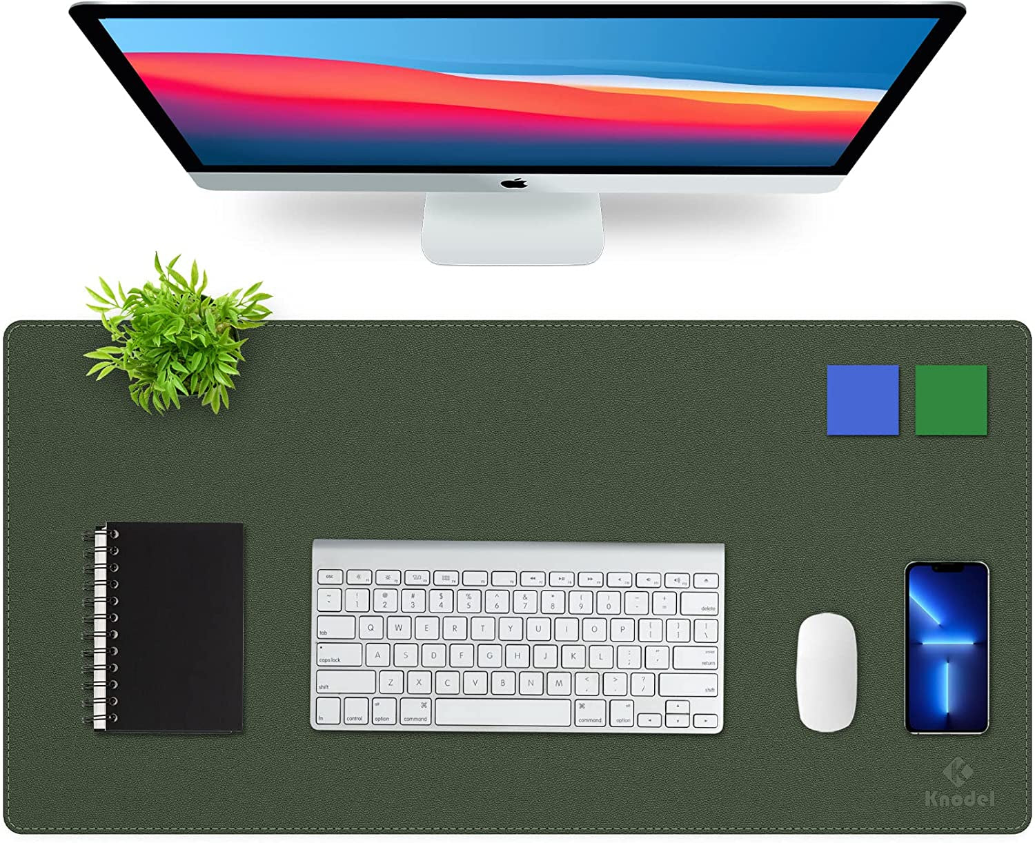 Large Sewing Leather Desk Mat, Desk Pad (Dark Green, 31.5"X15.7") | Mouse and Keyboard Pad, PVC Computer and Laptop Mat, Desktop Protector and Cover, Writing Pad and Blotter for Home Office