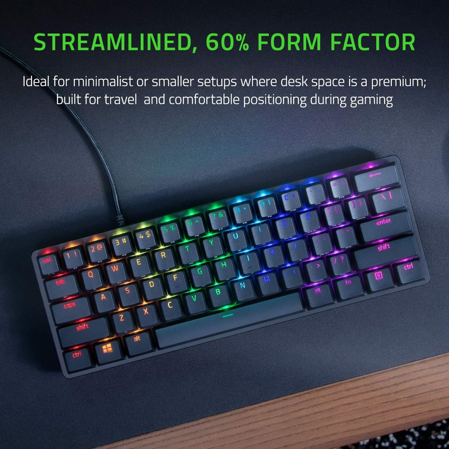 Razer Huntsman Mini 60% Gaming Keyboard: Linear Optical Switches - Aluminum Top Frame - Chroma RGB Lighting - PBT Keycaps - Onboard Memory - Snap Tap - Black