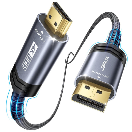10FT DisplayPort to HDMI Cable, 4K@30Hz UHD, DP to HDMI for Dell Monitors, Projectors, Desktops, Compatible with AMD, NVIDIA, Lenovo, HP, Nylon Braided Design, Supports 1440P/2K@60Hz