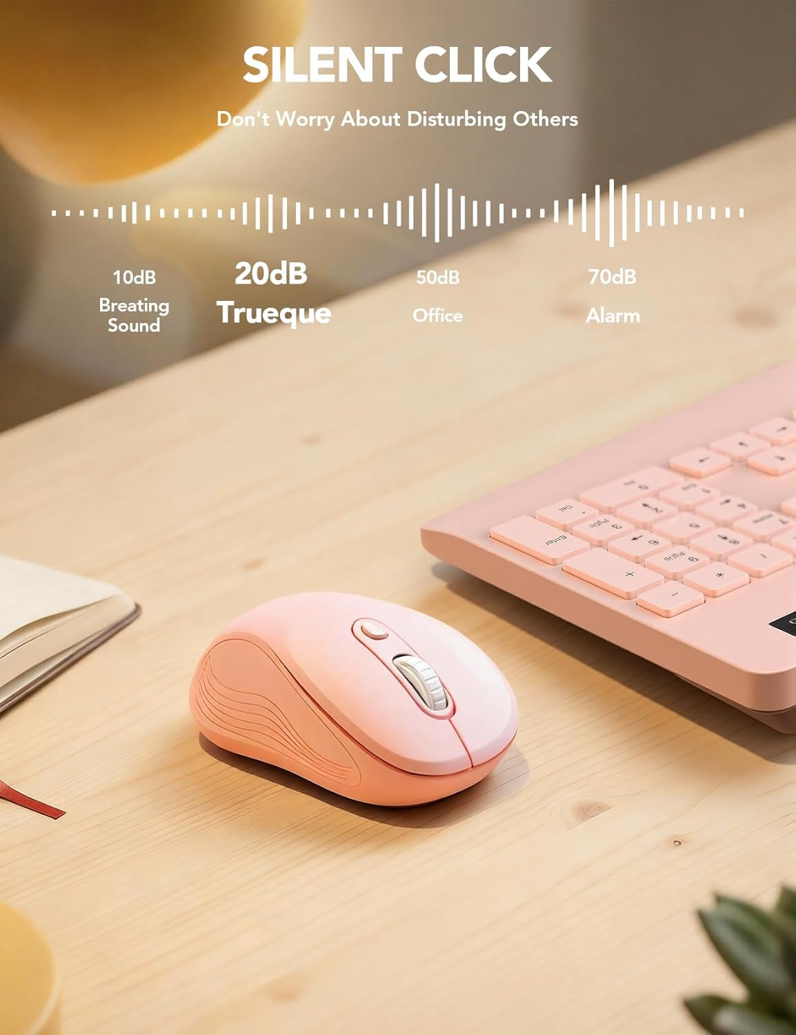 Wireless Mouse for Laptop, Ergonomic 6-Button Mouse, Baby Pink | 2.4Ghz USB Receiver, Back/Forward Buttons, 3 Adjustable DPI Levels, Silent Clicks, USB-C Adapter, Windows/Mac/Chrome Os/Linux