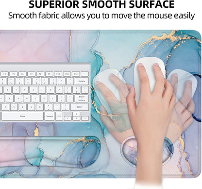 Large Mouse Pad with Wrist Rest, 4-In-1 Wrist Rest for Keyboard and Mouse | Non-Slip Waterproof Desk Mat Set, 35.4"X15.7" Desk Mat+Keyboard Wrist Rest+Mouse Wrist Support+Cup Coaster for Home Office