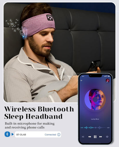 Wireless Sleep Headphones - Bluetooth Sports Headband with Ultra-Thin HD Stereo Speakers for Sleep, Exercise, Yoga, Travel, and Meditation (Purple)