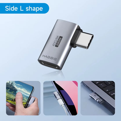 240W USB-C to USB-C Adapter, 40Gbps, 8K 60Hz, 90-Degree Converter, USB4 Adapter for Thunderbolt 4/3, Compatible with MacBook and iPhone 17 Pro Tablets