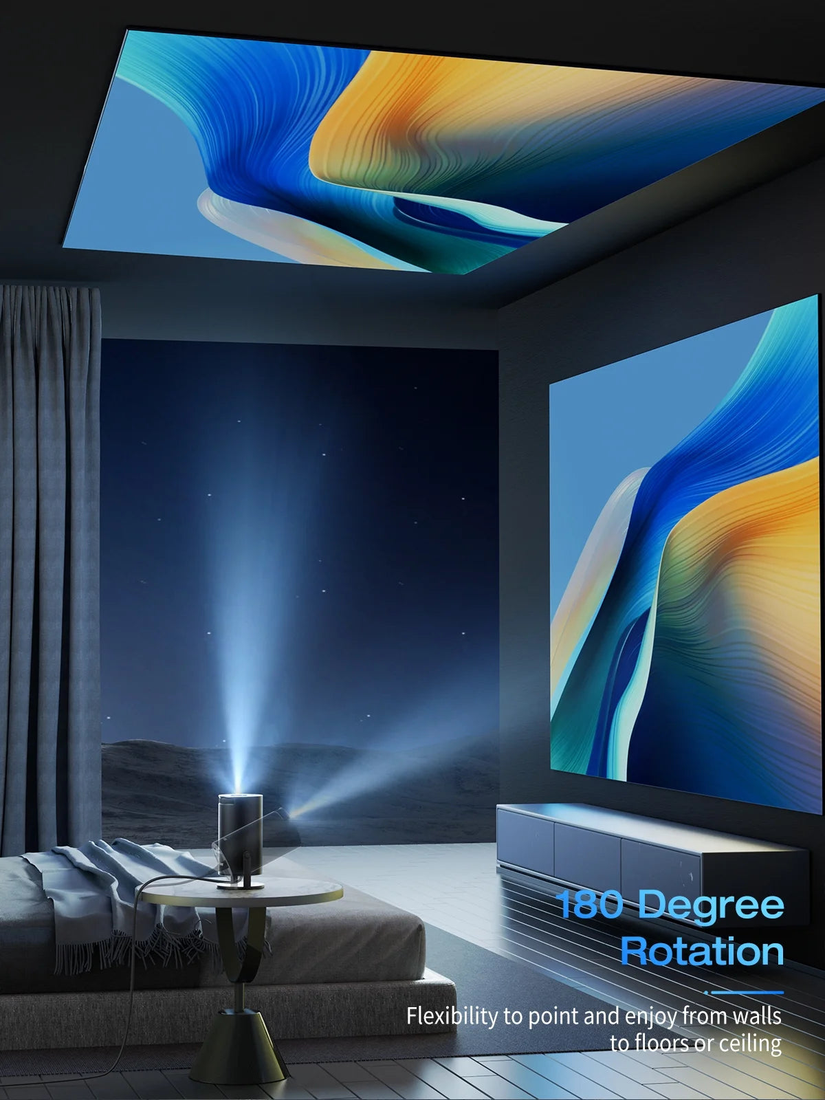4K 1080P Mini Smart Projector for Movie Projection, Compatible with Phones - Black