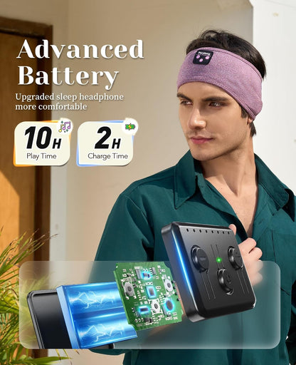 Wireless Sleep Headphones - Bluetooth Sports Headband with Ultra-Thin HD Stereo Speakers for Sleep, Exercise, Yoga, Travel, and Meditation (Purple)