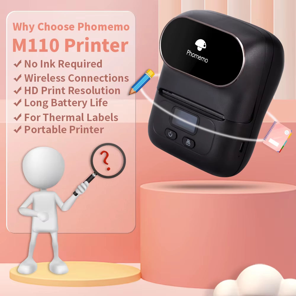 Phomemo M110 Mini Portable Thermal Label Printer - Self-Adhesive Sticker and Price Tag Printer