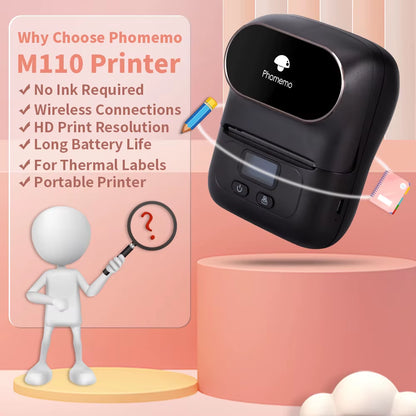 Phomemo M110 Mini Portable Thermal Label Printer - Self-Adhesive Sticker and Price Tag Printer