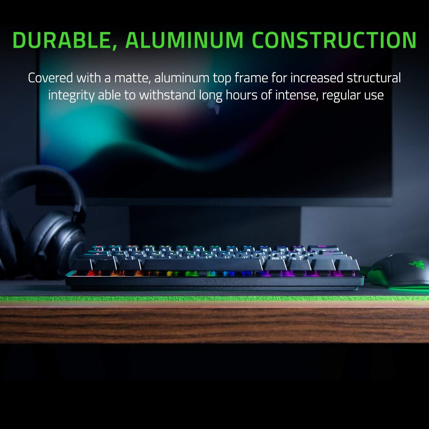 Razer Huntsman Mini 60% Gaming Keyboard: Linear Optical Switches - Aluminum Top Frame - Chroma RGB Lighting - PBT Keycaps - Onboard Memory - Snap Tap - Black