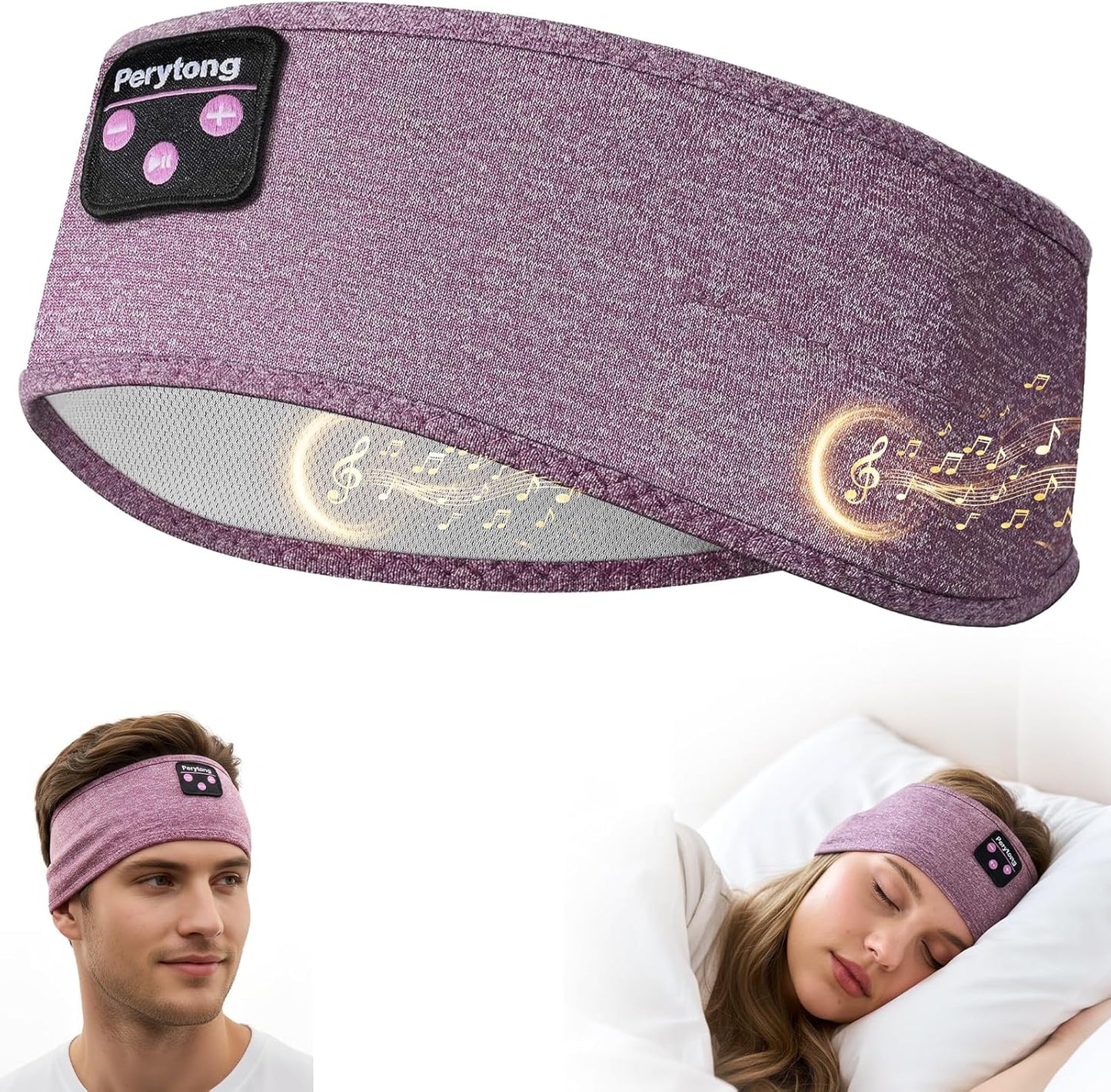 Wireless Sleep Headphones - Bluetooth Sports Headband with Ultra-Thin HD Stereo Speakers for Sleep, Exercise, Yoga, Travel, and Meditation (Purple)