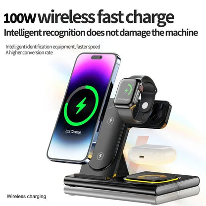 3-in-1 30W Foldable Fast Charging Dock Station for iPhone 15/14/13/12 Pro Max, Apple Watch Series 8/7/6, and AirPods - Wireless Charger