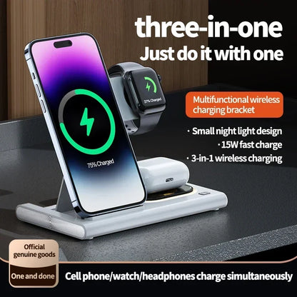 3-in-1 30W Foldable Fast Charging Dock Station for iPhone 15/14/13/12 Pro Max, Apple Watch Series 8/7/6, and AirPods - Wireless Charger