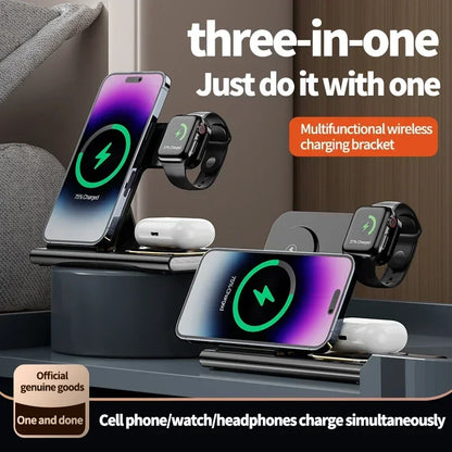 3-in-1 30W Foldable Fast Charging Dock Station for iPhone 15/14/13/12 Pro Max, Apple Watch Series 8/7/6, and AirPods - Wireless Charger