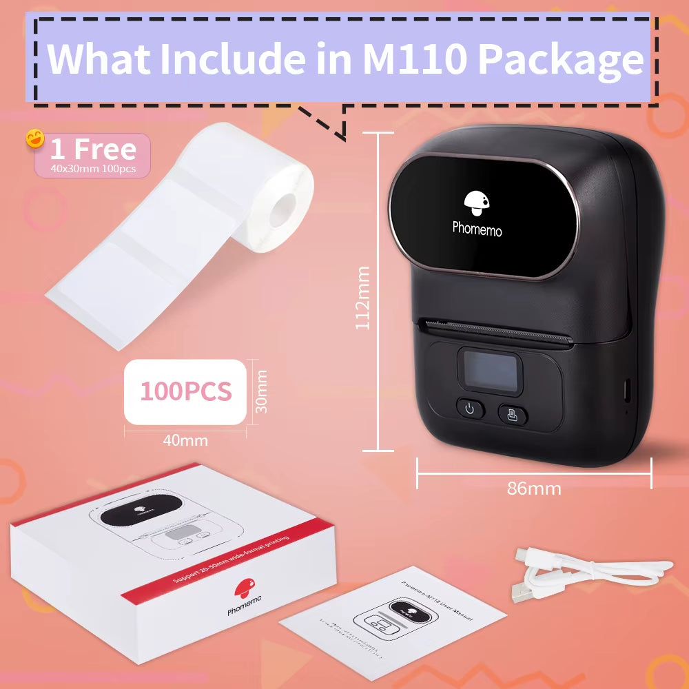 Phomemo M110 Mini Portable Thermal Label Printer - Self-Adhesive Sticker and Price Tag Printer