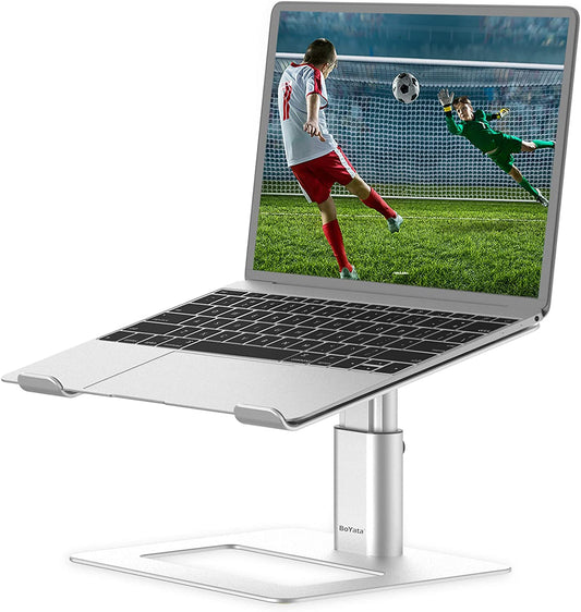 Height Adjustable Ergonomic Laptop Stand for 11-17" Laptops | Ventilated U-Shaped Design, Sturdy Notebook Riser in Silver