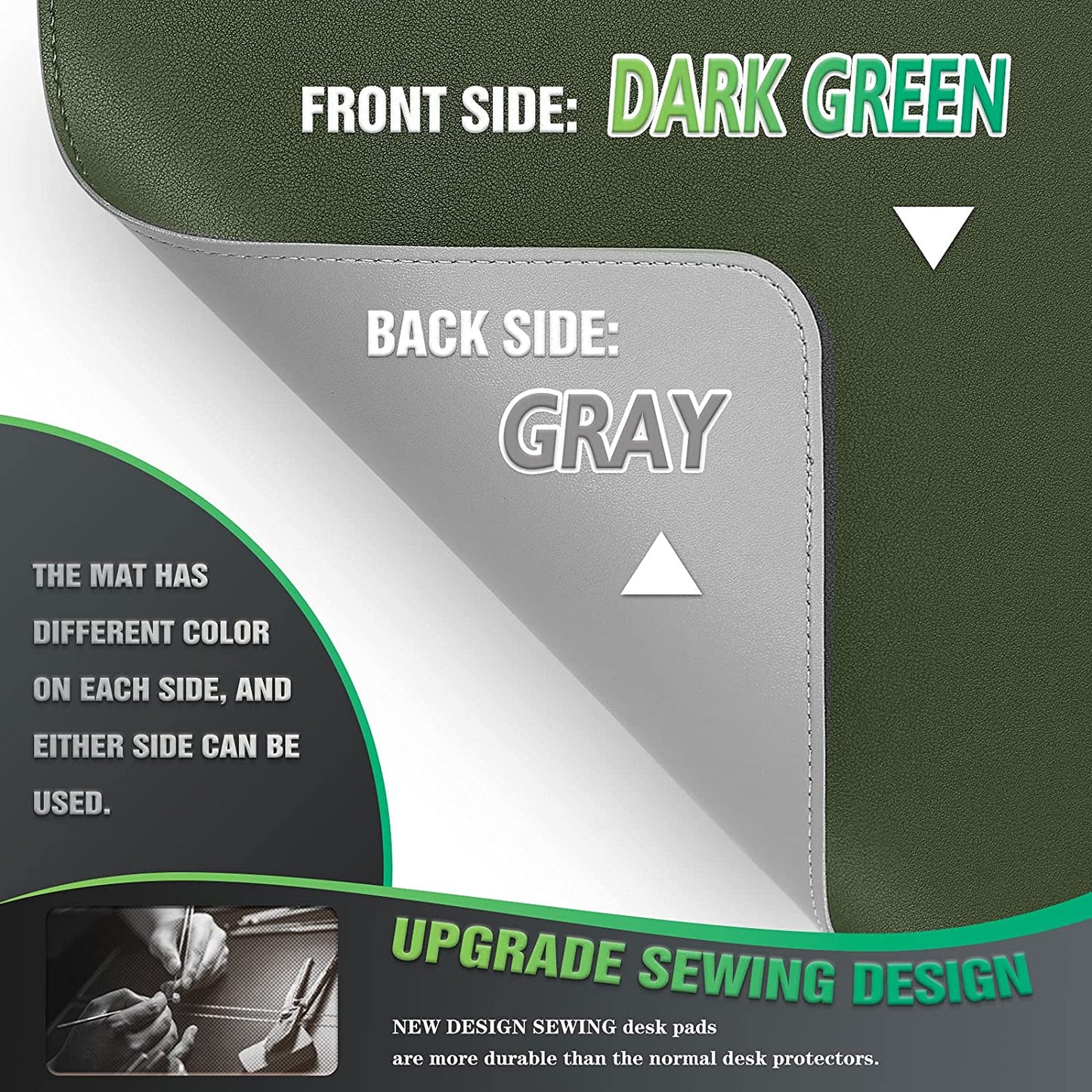 Large Sewing Leather Desk Mat, Desk Pad (Dark Green, 31.5"X15.7") | Mouse and Keyboard Pad, PVC Computer and Laptop Mat, Desktop Protector and Cover, Writing Pad and Blotter for Home Office