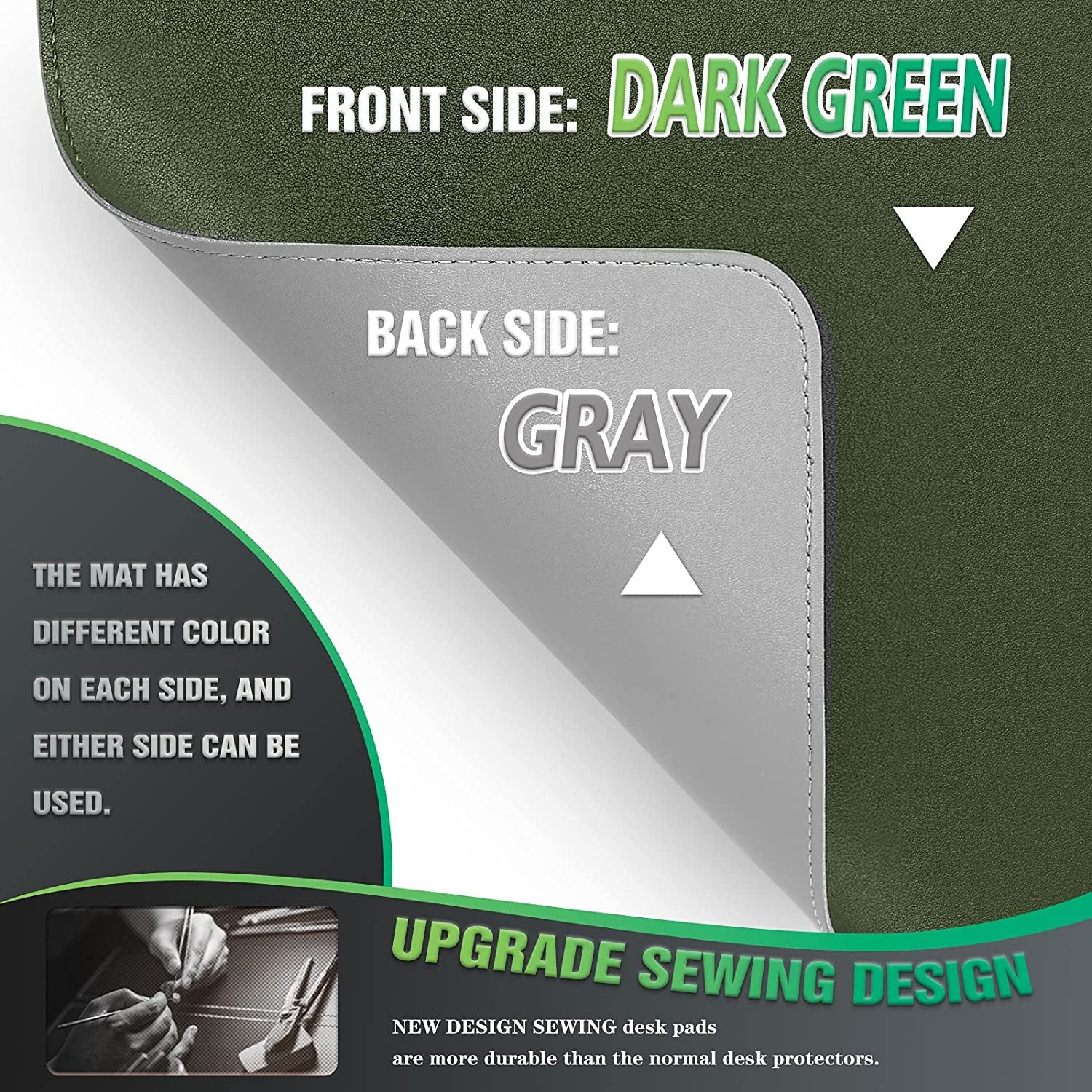 Large Sewing Leather Desk Mat, Desk Pad (Dark Green, 31.5"X15.7") | Mouse and Keyboard Pad, PVC Computer and Laptop Mat, Desktop Protector and Cover, Writing Pad and Blotter for Home Office
