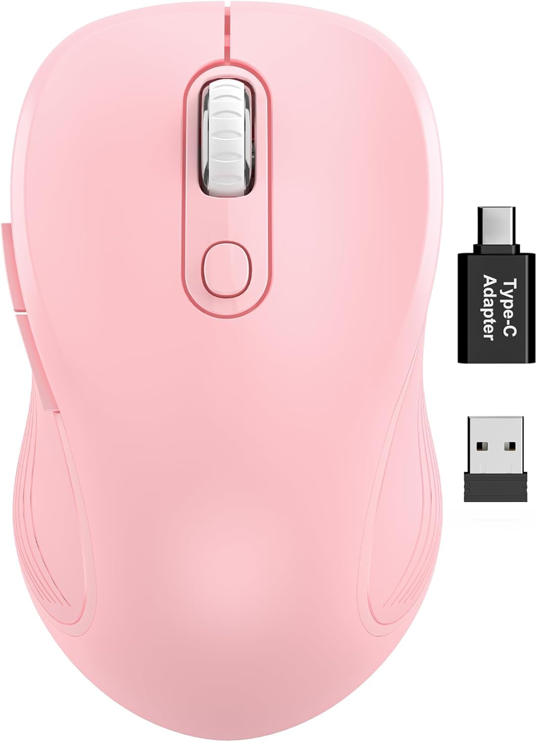 Wireless Mouse for Laptop, Ergonomic 6-Button Mouse, Baby Pink | 2.4Ghz USB Receiver, Back/Forward Buttons, 3 Adjustable DPI Levels, Silent Clicks, USB-C Adapter, Windows/Mac/Chrome Os/Linux