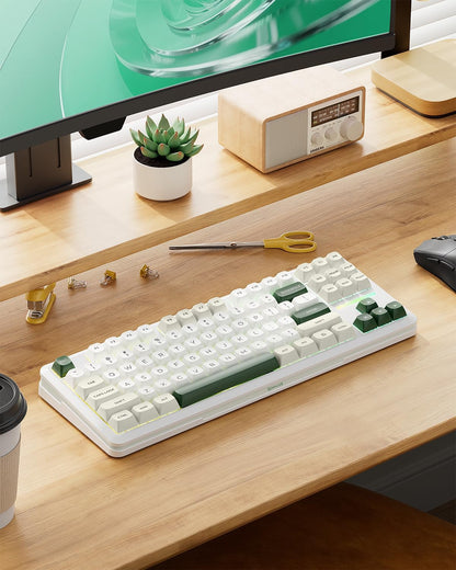 K734W 75% Wireless Mechanical Keyboard with RGB Lighting - White & Green | Bluetooth 5.0/2.4G/USB-C, 81-Key TKL Custom Hot Swappable Gaming Keyboard, Pre-Lubed Linear Switches, Gasket Design for PC/MAC