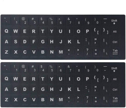 2PCS Universal English Keyboard Stickers, Matte Replacement English Keyboard Stickers with White Font on Black Background for Laptops and Desktops, Keyboard Alphabet Stickers | Replacement English Keyboard Stickers with White Font on Black Background