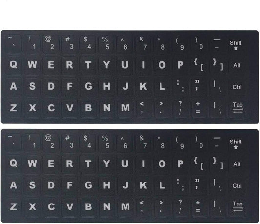2PCS Universal English Keyboard Stickers, Matte Replacement English Keyboard Stickers with White Font on Black Background for Laptops and Desktops, Keyboard Alphabet Stickers | Replacement English Keyboard Stickers with White Font on Black Background