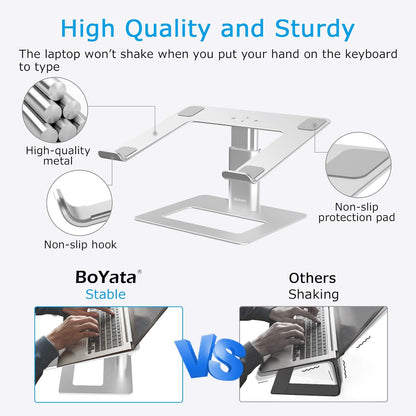 Height Adjustable Ergonomic Laptop Stand for 11-17" Laptops | Ventilated U-Shaped Design, Sturdy Notebook Riser in Silver