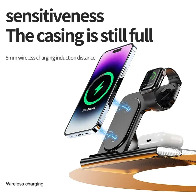 3-in-1 30W Foldable Fast Charging Dock Station for iPhone 15/14/13/12 Pro Max, Apple Watch Series 8/7/6, and AirPods - Wireless Charger