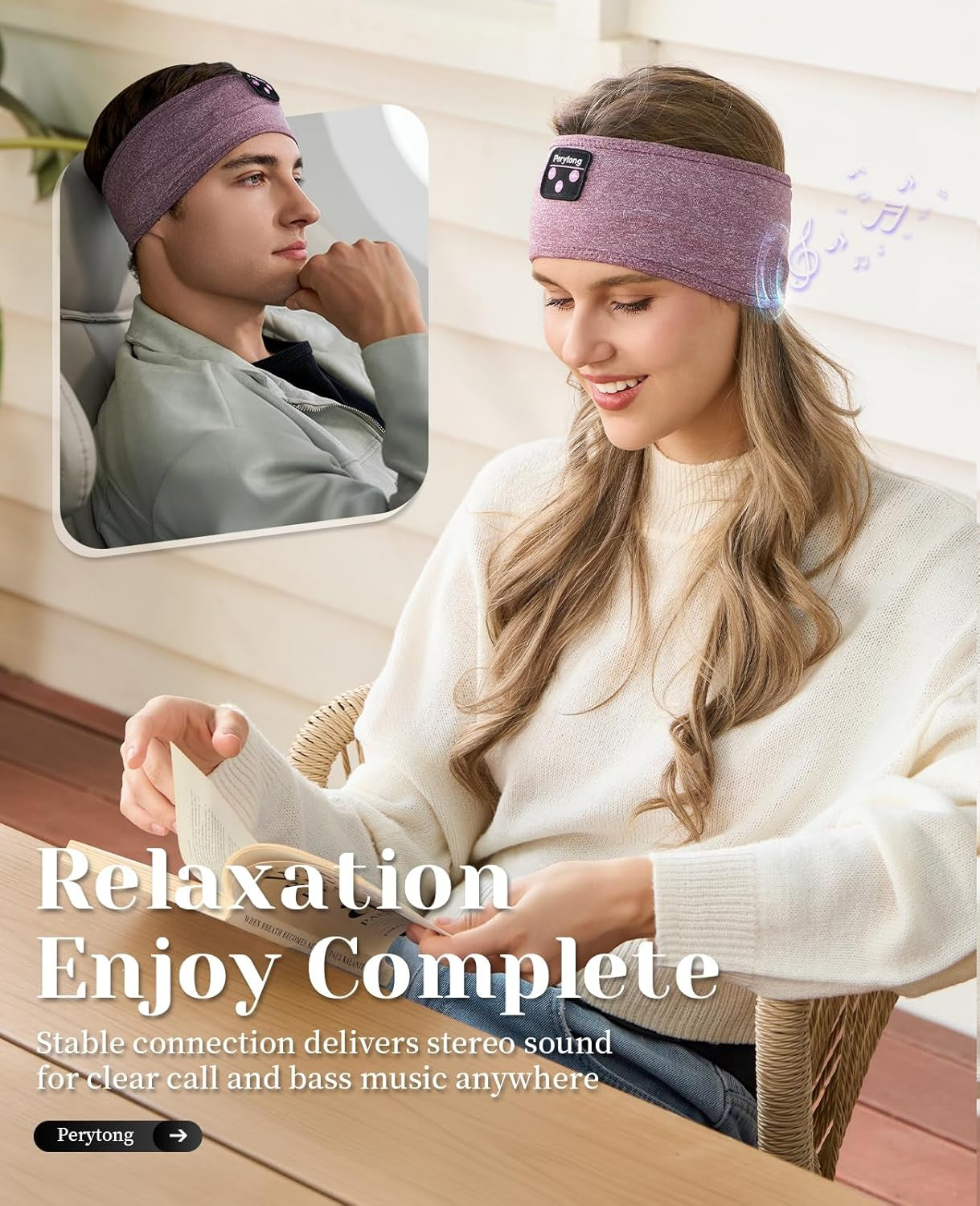Wireless Sleep Headphones - Bluetooth Sports Headband with Ultra-Thin HD Stereo Speakers for Sleep, Exercise, Yoga, Travel, and Meditation (Purple)