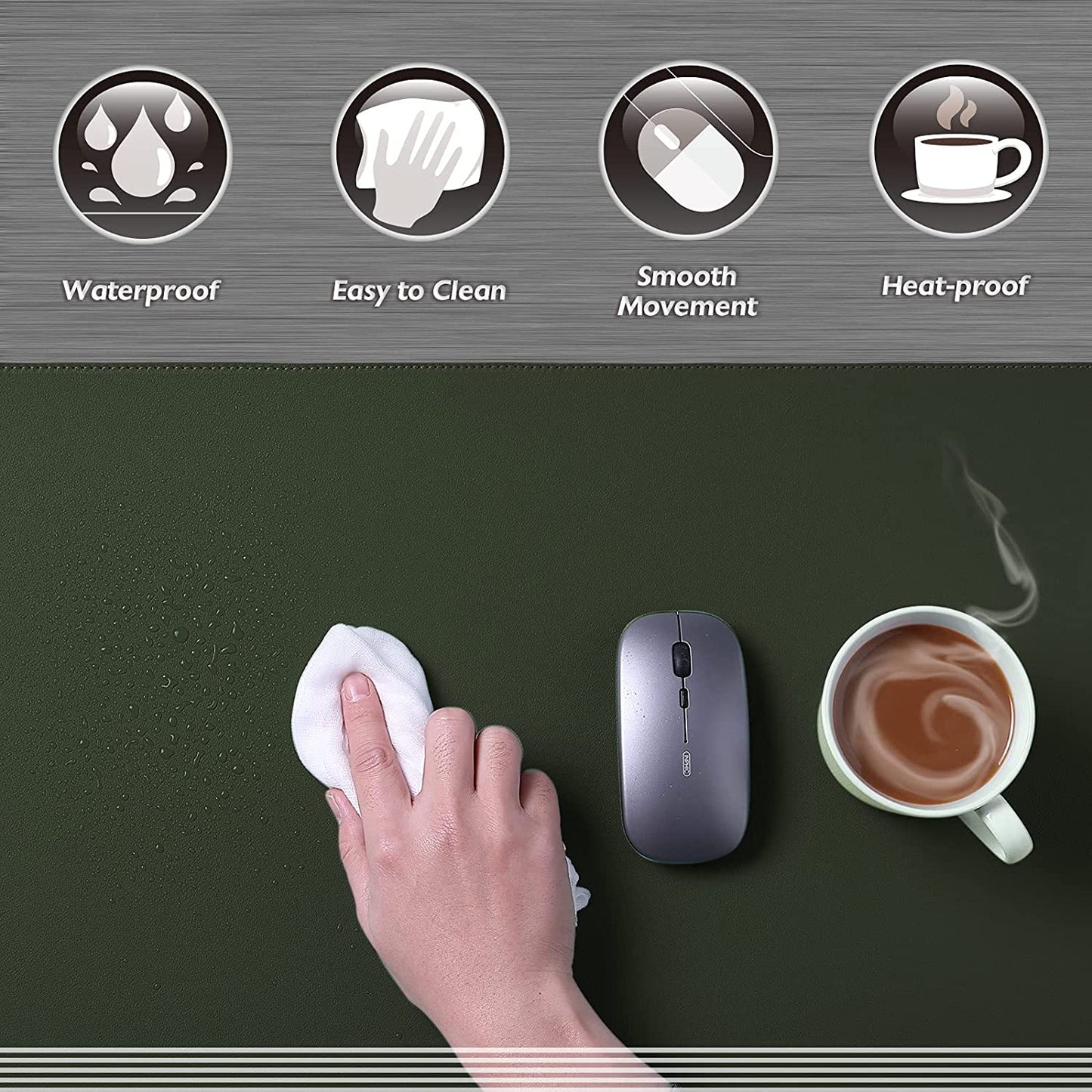 Large Sewing Leather Desk Mat, Desk Pad (Dark Green, 31.5"X15.7") | Mouse and Keyboard Pad, PVC Computer and Laptop Mat, Desktop Protector and Cover, Writing Pad and Blotter for Home Office