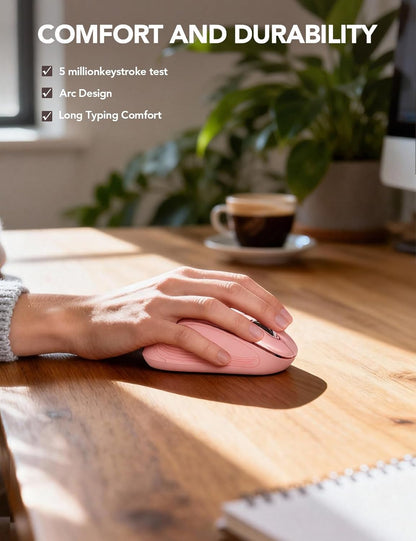 Wireless Mouse for Laptop, Ergonomic 6-Button Mouse, Baby Pink | 2.4Ghz USB Receiver, Back/Forward Buttons, 3 Adjustable DPI Levels, Silent Clicks, USB-C Adapter, Windows/Mac/Chrome Os/Linux