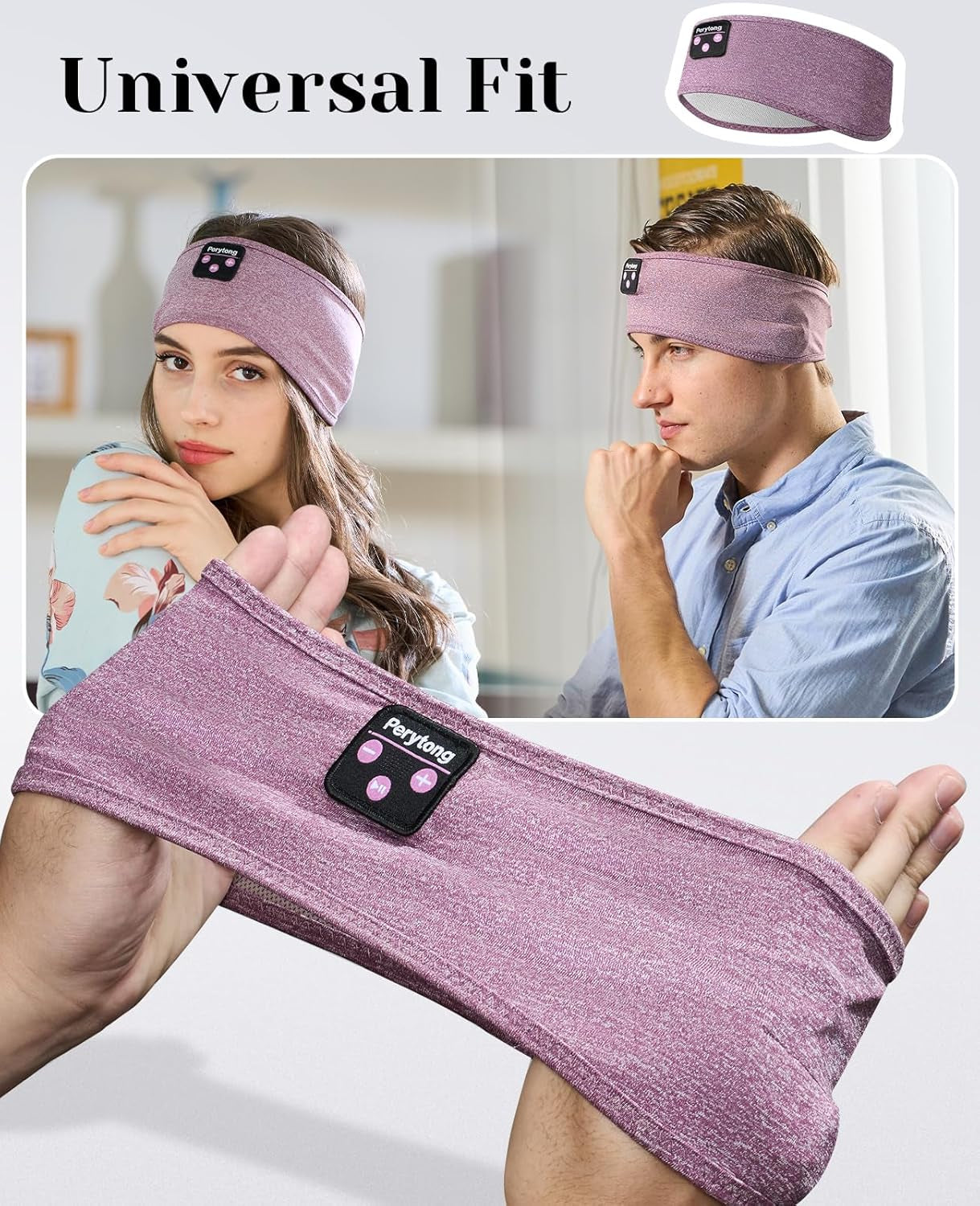 Wireless Sleep Headphones - Bluetooth Sports Headband with Ultra-Thin HD Stereo Speakers for Sleep, Exercise, Yoga, Travel, and Meditation (Purple)
