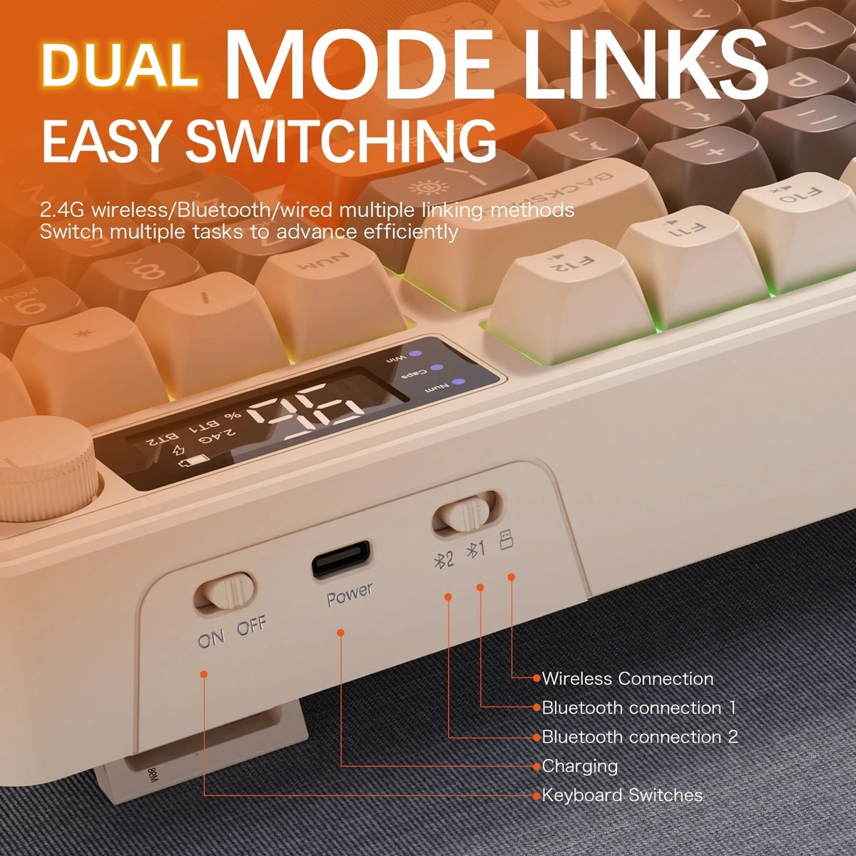 M96 FREEWOLF Multi-Device Gaming Keyboard 2000mAh BatteryErgonomic Colored Light Compatible for Windows/Mac