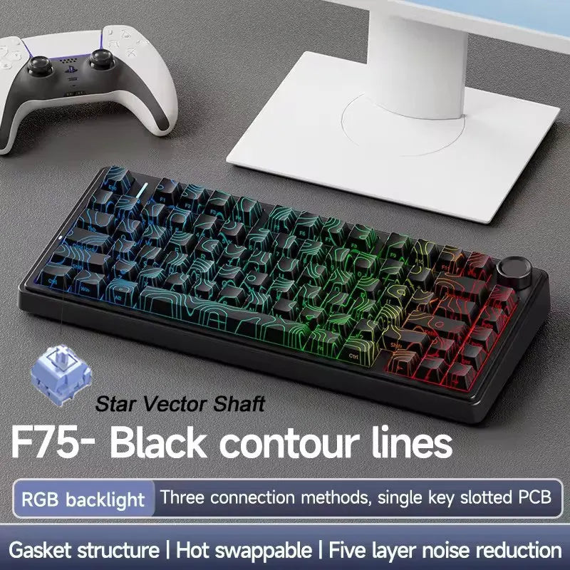 AULA Mechanical Keyboard F75 2.4GWireless/Bluetooth/Wired Gaming Mechanical Keyboard Can Freely Switch Between Game/Office Modes