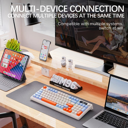 M96 FREEWOLF Multi-Device Gaming Keyboard 2000mAh BatteryErgonomic Colored Light Compatible for Windows/Mac