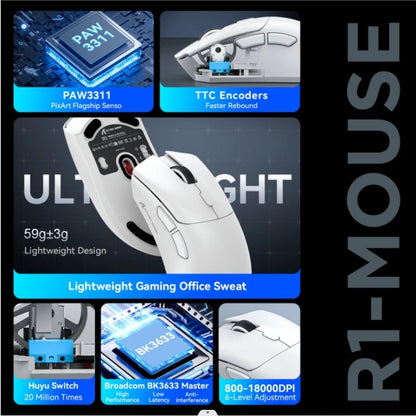 Attack Shark R1 Wireless Gaming Mouse 1000Hz 18000DPI PAW3311 Tri-Mode Connection Macro Programmable Ergonomic Game Mice for PC