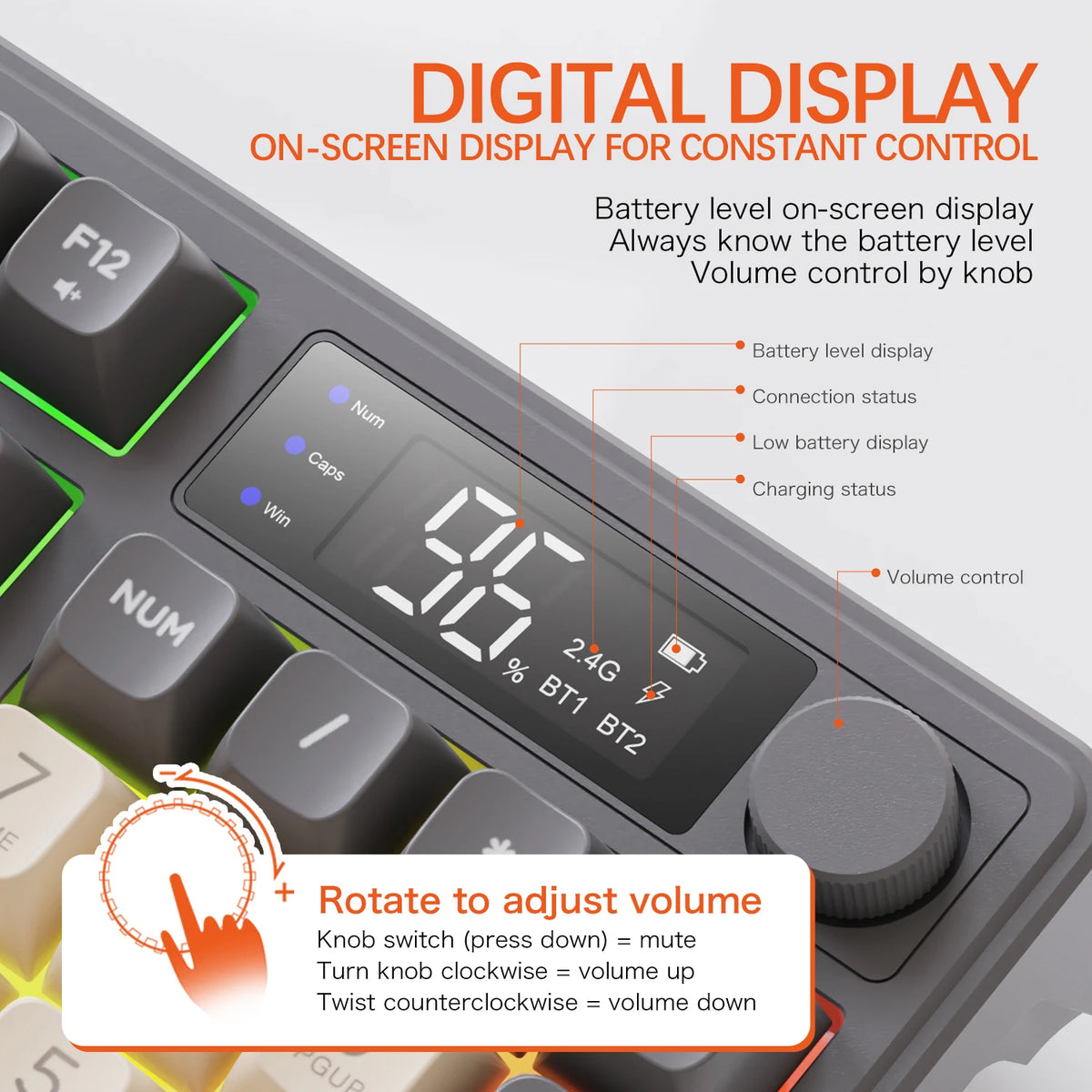 M96 FREEWOLF Multi-Device Gaming Keyboard 2000mAh BatteryErgonomic Colored Light Compatible for Windows/Mac