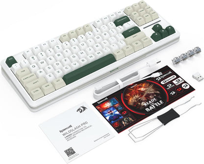 K734W 75% Wireless Mechanical Keyboard with RGB Lighting - White & Green | Bluetooth 5.0/2.4G/USB-C, 81-Key TKL Custom Hot Swappable Gaming Keyboard, Pre-Lubed Linear Switches, Gasket Design for PC/MAC