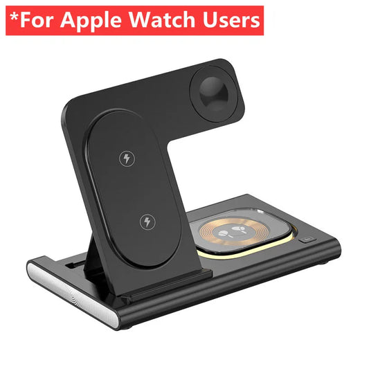 3-in-1 30W Foldable Fast Charging Dock Station for iPhone 15/14/13/12 Pro Max, Apple Watch Series 8/7/6, and AirPods - Wireless Charger
