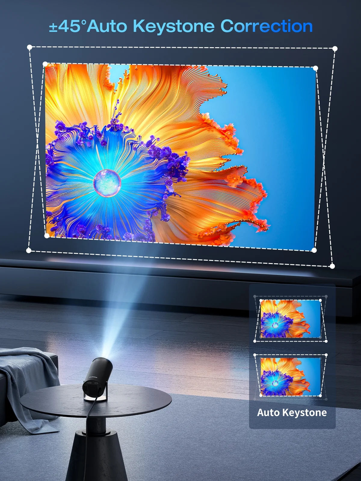 4K 1080P Mini Smart Projector for Movie Projection, Compatible with Phones - Black