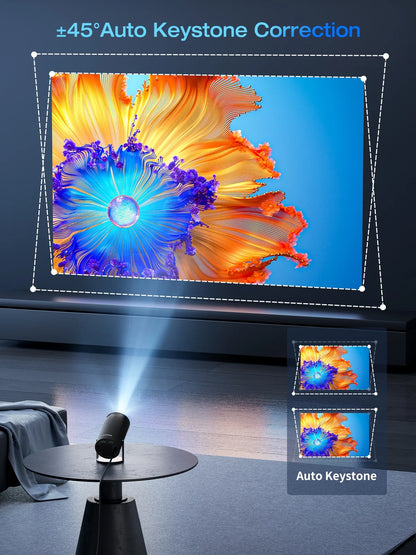 4K 1080P Mini Smart Projector for Movie Projection, Compatible with Phones - Black