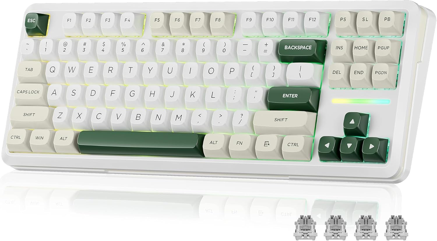 K734W 75% Wireless Mechanical Keyboard with RGB Lighting - White & Green | Bluetooth 5.0/2.4G/USB-C, 81-Key TKL Custom Hot Swappable Gaming Keyboard, Pre-Lubed Linear Switches, Gasket Design for PC/MAC