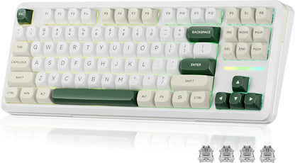 K734W 75% Wireless Mechanical Keyboard with RGB Lighting - White & Green | Bluetooth 5.0/2.4G/USB-C, 81-Key TKL Custom Hot Swappable Gaming Keyboard, Pre-Lubed Linear Switches, Gasket Design for PC/MAC