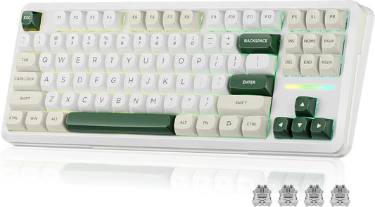 K734W 75% Wireless Mechanical Keyboard with RGB Lighting - White & Green | Bluetooth 5.0/2.4G/USB-C, 81-Key TKL Custom Hot Swappable Gaming Keyboard, Pre-Lubed Linear Switches, Gasket Design for PC/MAC