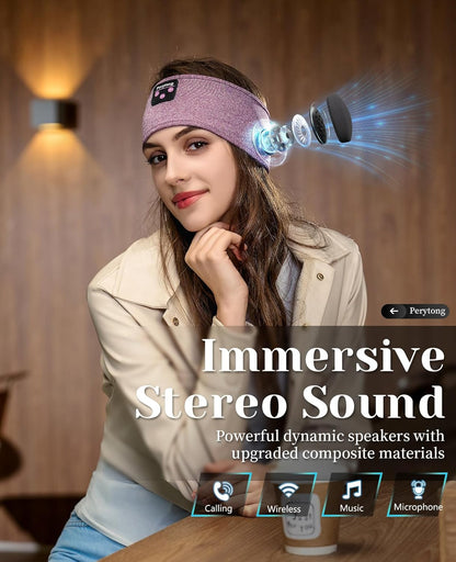 Wireless Sleep Headphones - Bluetooth Sports Headband with Ultra-Thin HD Stereo Speakers for Sleep, Exercise, Yoga, Travel, and Meditation (Purple)