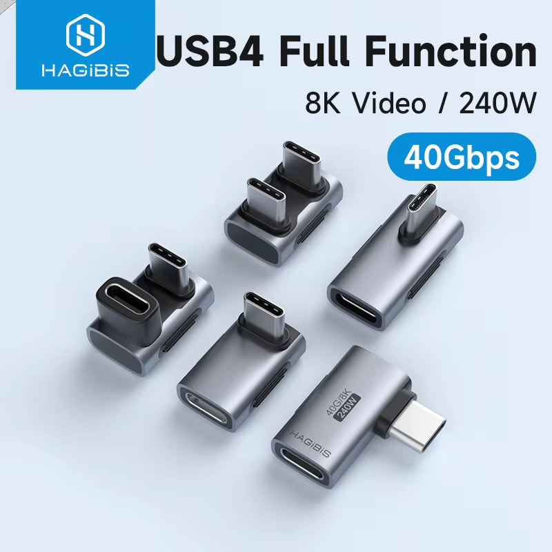 240W USB-C to USB-C Adapter, 40Gbps, 8K 60Hz, 90-Degree Converter, USB4 Adapter for Thunderbolt 4/3, Compatible with MacBook and iPhone 17 Pro Tablets