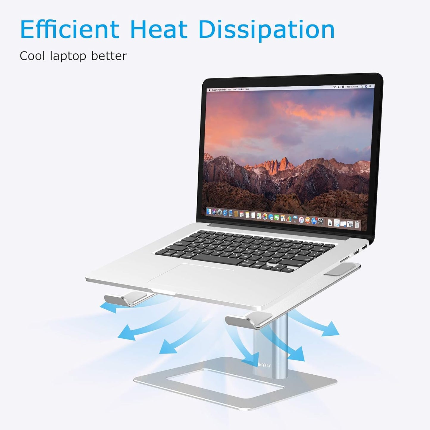 Height Adjustable Ergonomic Laptop Stand for 11-17" Laptops | Ventilated U-Shaped Design, Sturdy Notebook Riser in Silver